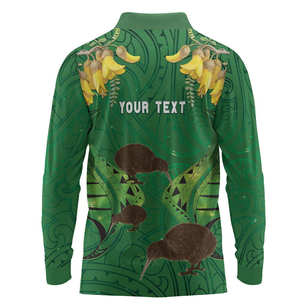 Personalised South Canterbury Anniversary Day Long Sleeve Polo Shirt Kiwi Kowhai Silver Fern Maori Pattern LT22 - Polynesian Pride