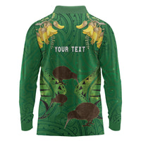 Personalised South Canterbury Anniversary Day Long Sleeve Polo Shirt Kiwi Kowhai Silver Fern Maori Pattern LT22 - Polynesian Pride