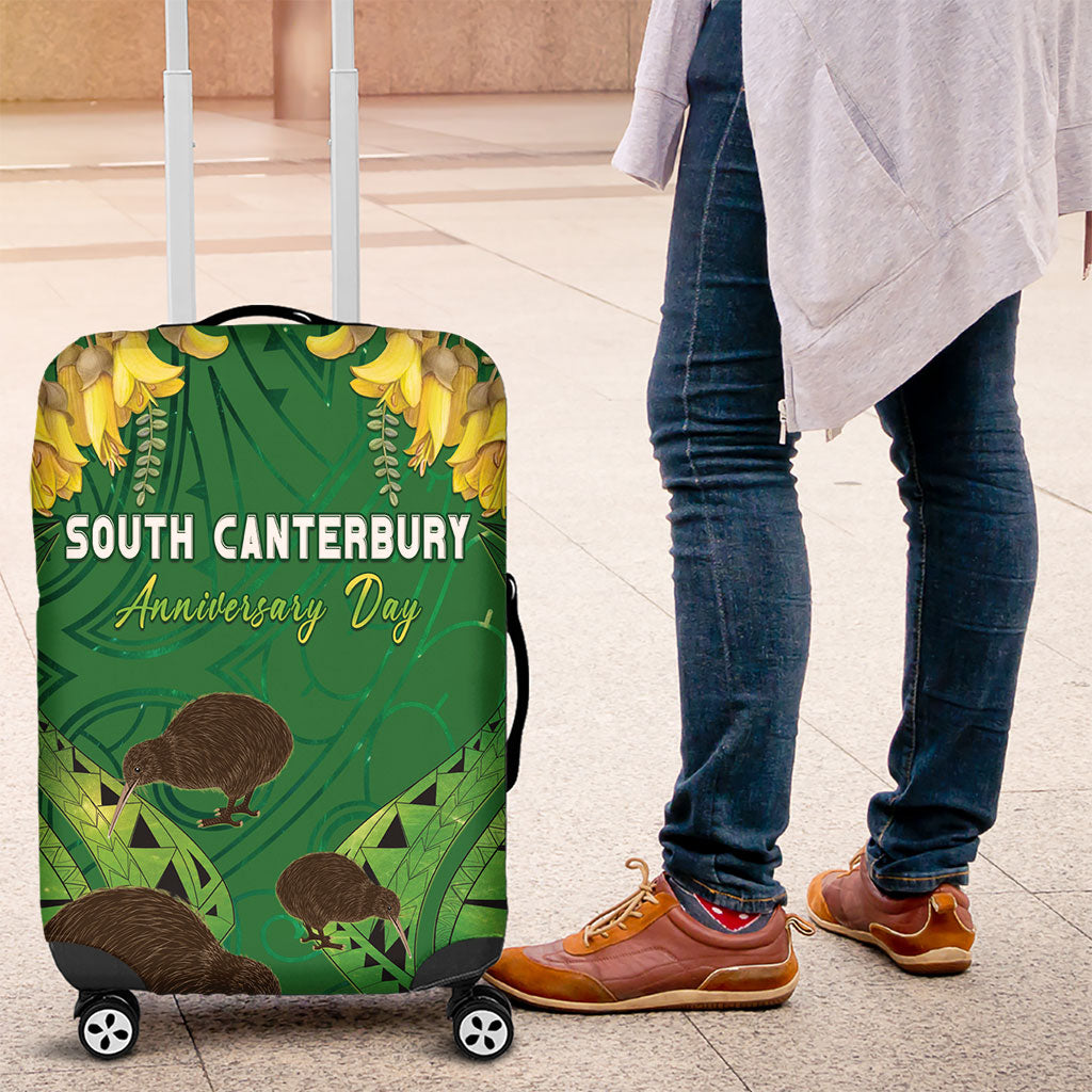 South Canterbury Anniversary Day Luggage Cover Kiwi Kowhai Silver Fern Maori Pattern LT22 Green - Polynesian Pride