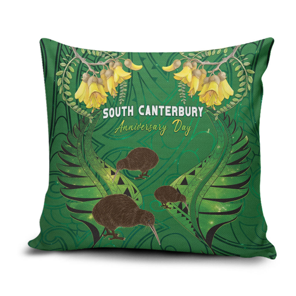 South Canterbury Anniversary Day Pillow Cover Kiwi Kowhai Silver Fern Maori Pattern LT22 Green - Polynesian Pride