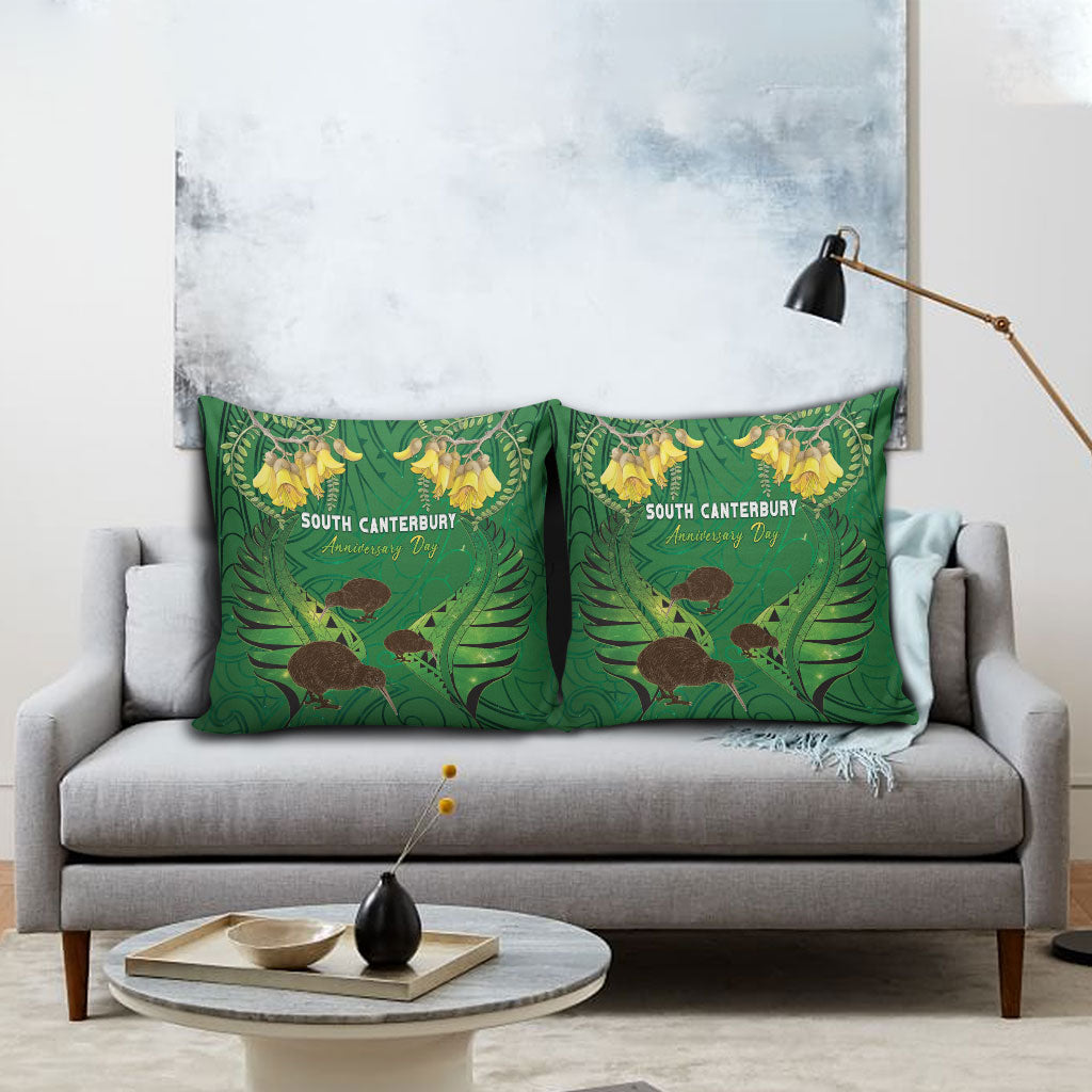 South Canterbury Anniversary Day Pillow Cover Kiwi Kowhai Silver Fern Maori Pattern LT22 - Polynesian Pride