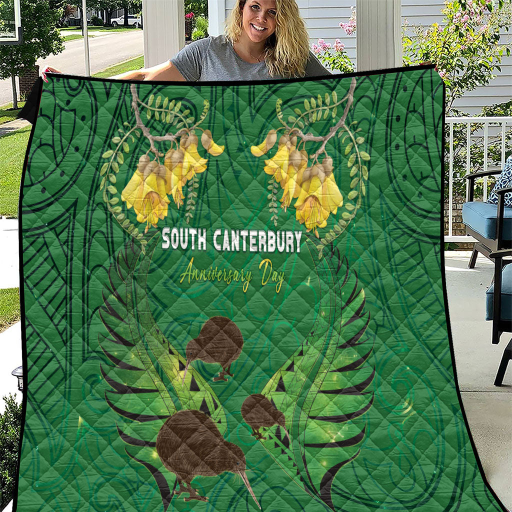 South Canterbury Anniversary Day Quilt Kiwi Kowhai Silver Fern Maori Pattern LT22 Green - Polynesian Pride
