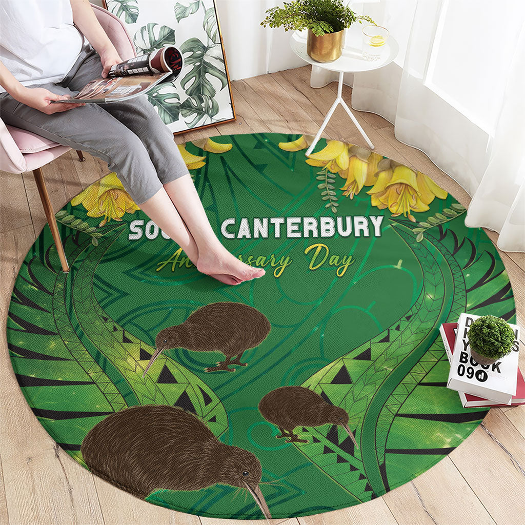 South Canterbury Anniversary Day Round Carpet Kiwi Kowhai Silver Fern Maori Pattern LT22 - Polynesian Pride