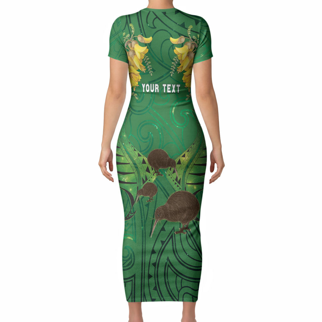 Personalised South Canterbury Anniversary Day Short Sleeve Bodycon Dress Kiwi Kowhai Silver Fern Maori Pattern LT22 - Polynesian Pride
