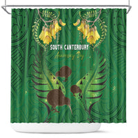 South Canterbury Anniversary Day Shower Curtain Kiwi Kowhai Silver Fern Maori Pattern LT22 Green - Polynesian Pride