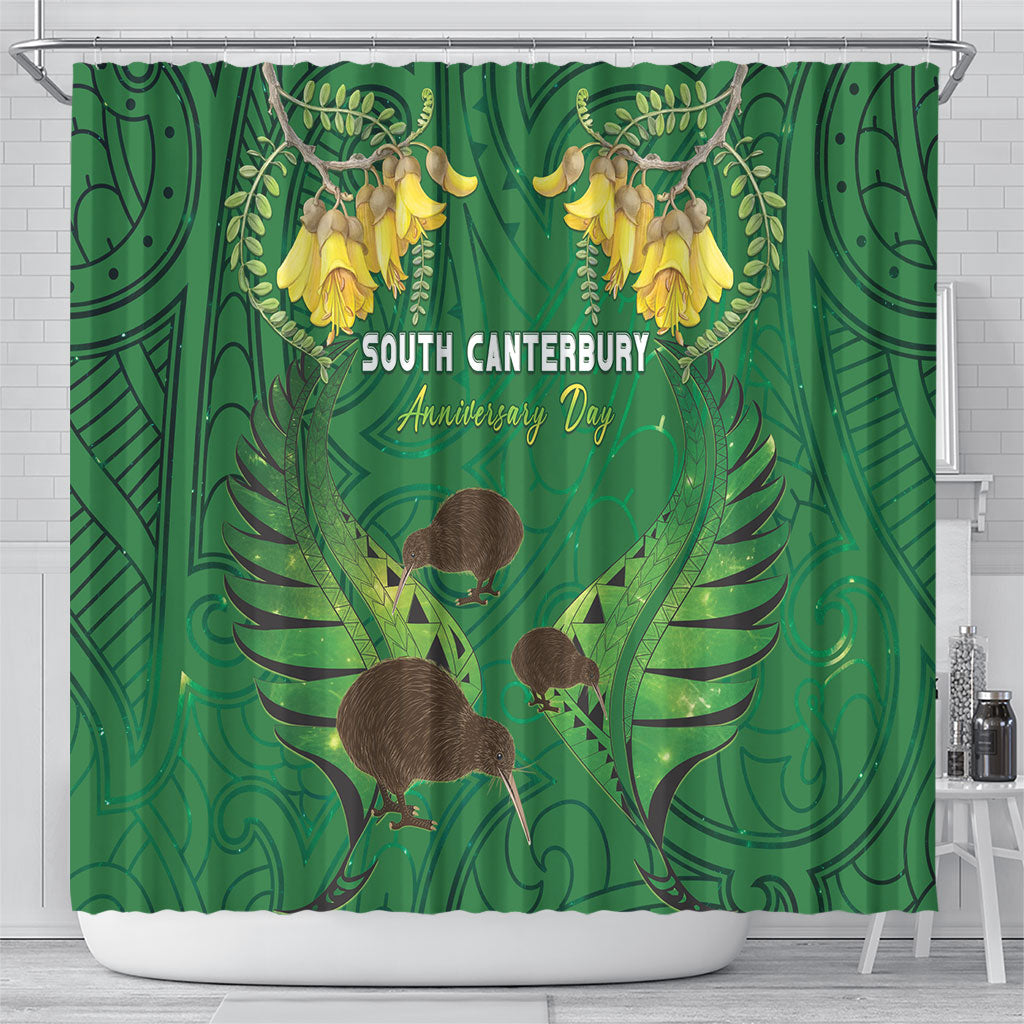 South Canterbury Anniversary Day Shower Curtain Kiwi Kowhai Silver Fern Maori Pattern LT22 - Polynesian Pride