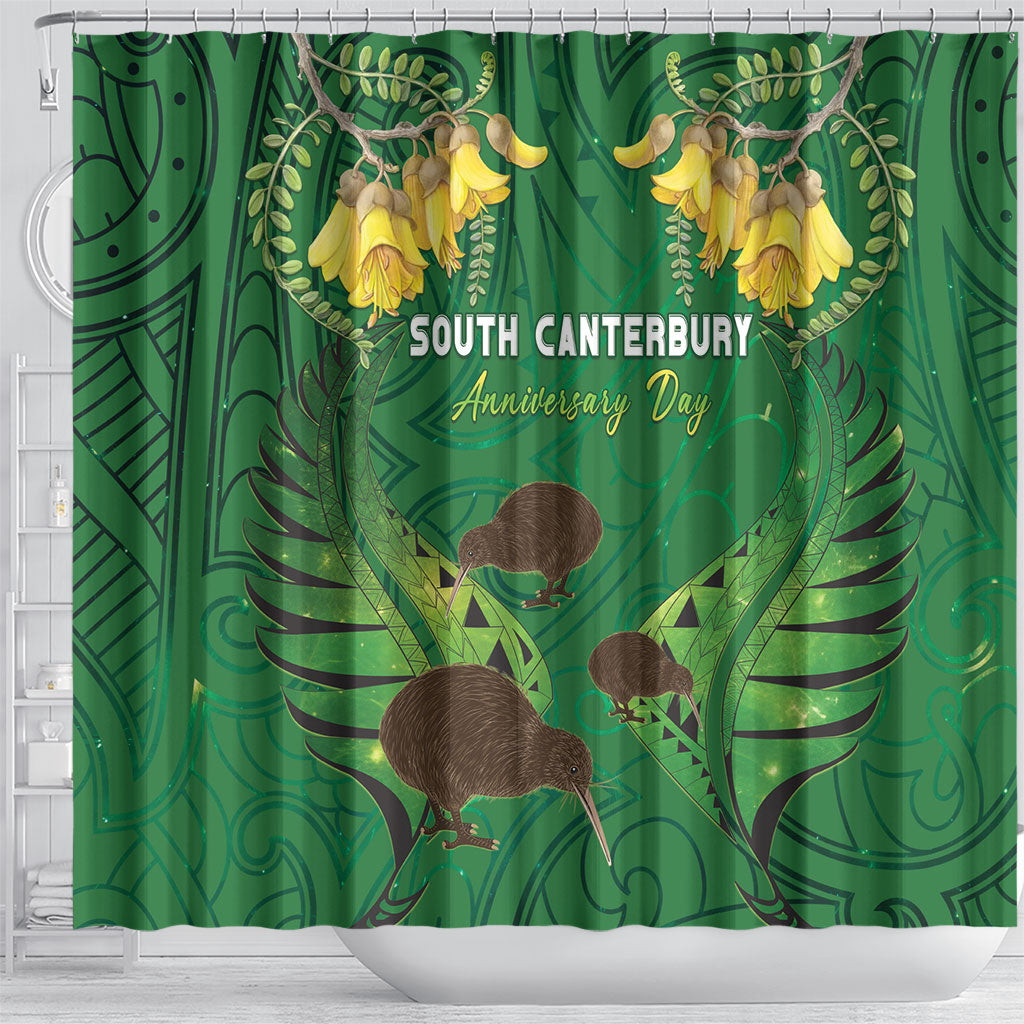 South Canterbury Anniversary Day Shower Curtain Kiwi Kowhai Silver Fern Maori Pattern LT22 - Polynesian Pride