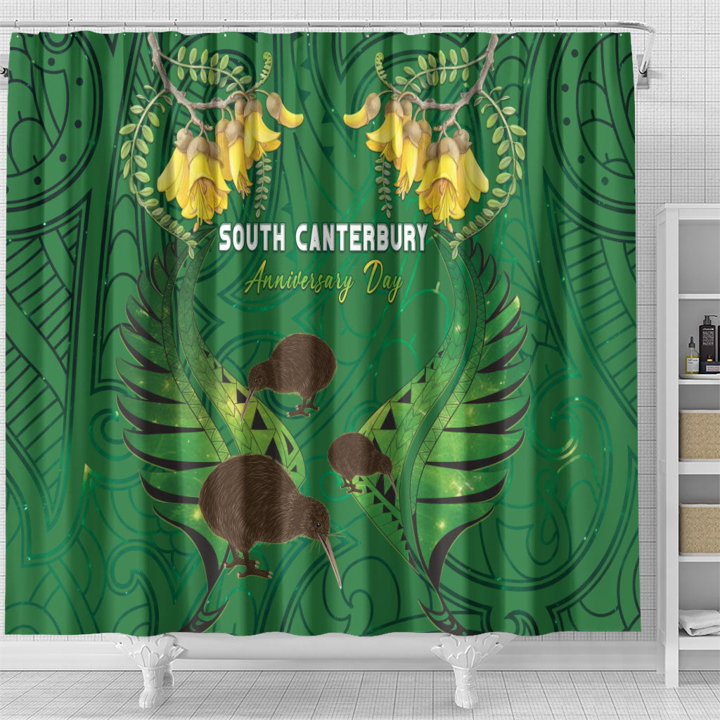South Canterbury Anniversary Day Shower Curtain Kiwi Kowhai Silver Fern Maori Pattern LT22 - Polynesian Pride