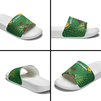 South Canterbury Anniversary Day Slide Sandals Kiwi Kowhai Silver Fern Maori Pattern LT22 - Polynesian Pride