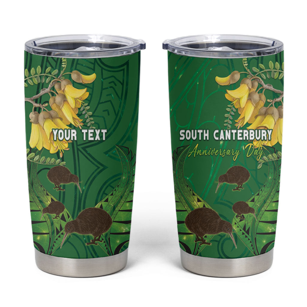 Personalised South Canterbury Anniversary Day Tumbler Cup Kiwi Kowhai Silver Fern Maori Pattern LT22 Green - Polynesian Pride