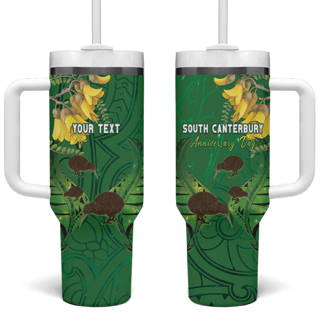 Personalised South Canterbury Anniversary Day Tumbler With Handle Kiwi Kowhai Silver Fern Maori Pattern LT22 One Size: 40 oz Green - Polynesian Pride