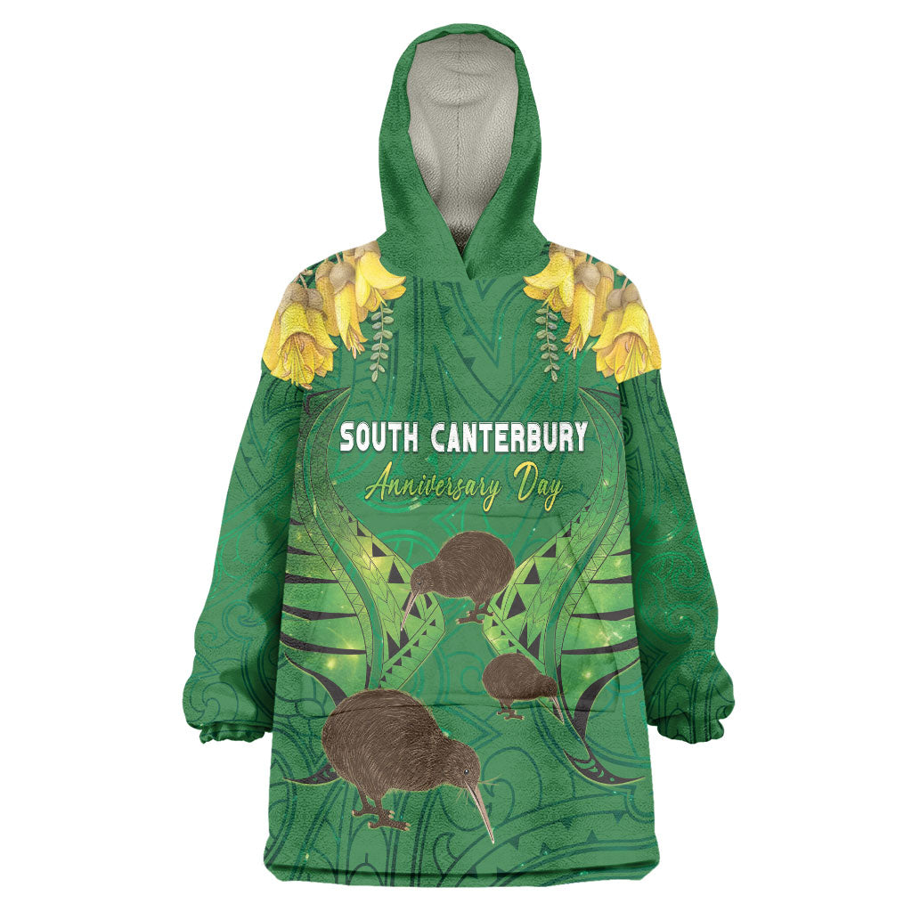 Personalised South Canterbury Anniversary Day Wearable Blanket Hoodie Kiwi Kowhai Silver Fern Maori Pattern LT22 One Size Green - Polynesian Pride