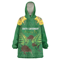Personalised South Canterbury Anniversary Day Wearable Blanket Hoodie Kiwi Kowhai Silver Fern Maori Pattern LT22 One Size Green - Polynesian Pride