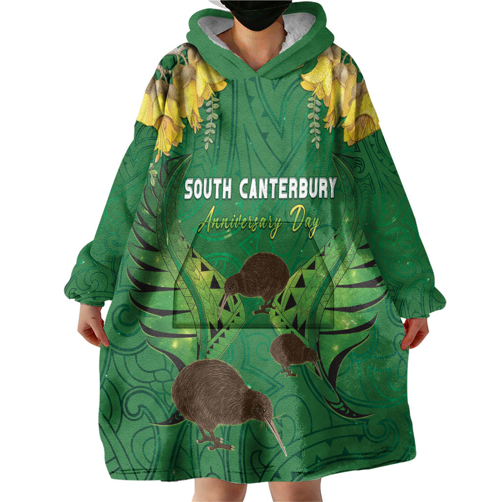 Personalised South Canterbury Anniversary Day Wearable Blanket Hoodie Kiwi Kowhai Silver Fern Maori Pattern LT22 - Polynesian Pride
