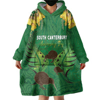 Personalised South Canterbury Anniversary Day Wearable Blanket Hoodie Kiwi Kowhai Silver Fern Maori Pattern LT22 - Polynesian Pride