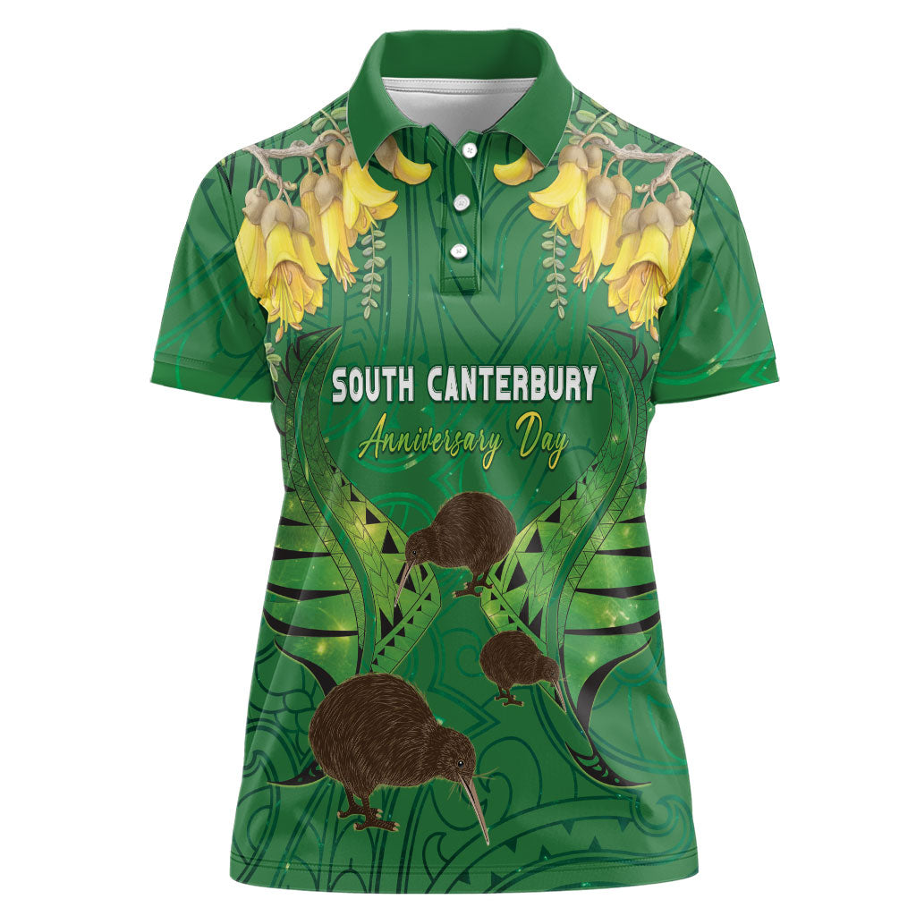 Personalised South Canterbury Anniversary Day Women Polo Shirt Kiwi Kowhai Silver Fern Maori Pattern