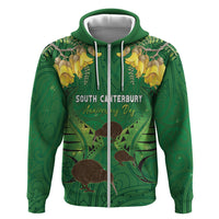 Personalised South Canterbury Anniversary Day Zip Hoodie Kiwi Kowhai Silver Fern Maori Pattern LT22 Zip Hoodie Green - Polynesian Pride