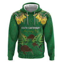 Personalised South Canterbury Anniversary Day Zip Hoodie Kiwi Kowhai Silver Fern Maori Pattern LT22 Pullover Hoodie Green - Polynesian Pride