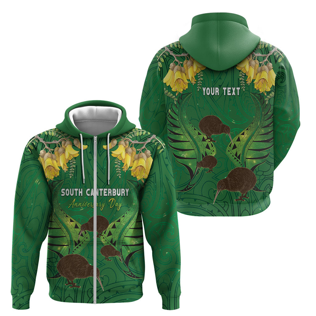 Personalised South Canterbury Anniversary Day Zip Hoodie Kiwi Kowhai Silver Fern Maori Pattern LT22 - Polynesian Pride