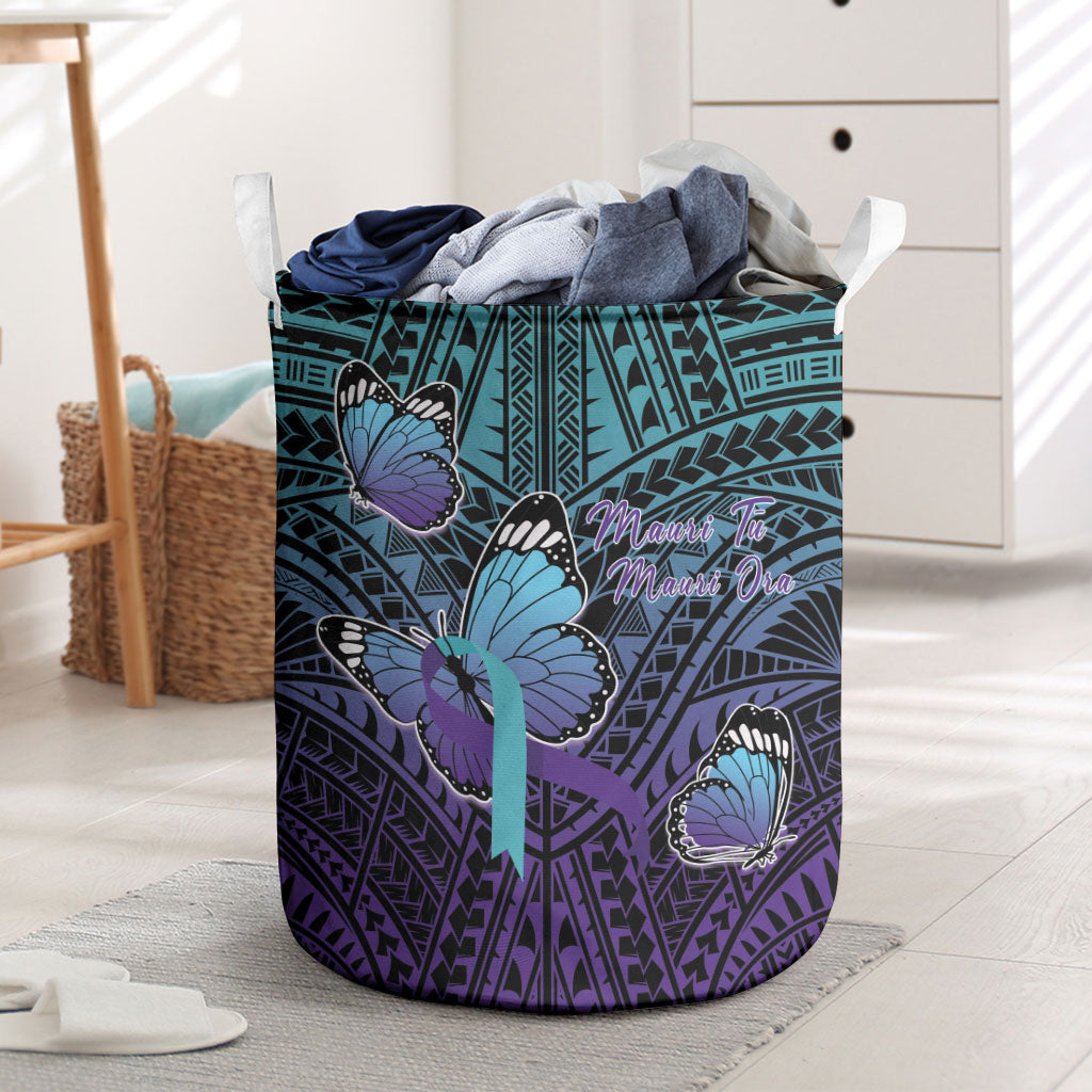 New Zealand Suicide Prevention Month Laundry Basket Maori Mauri Tu Mauri Ora Polynesian Pattern LT22 Teal - Polynesian Pride