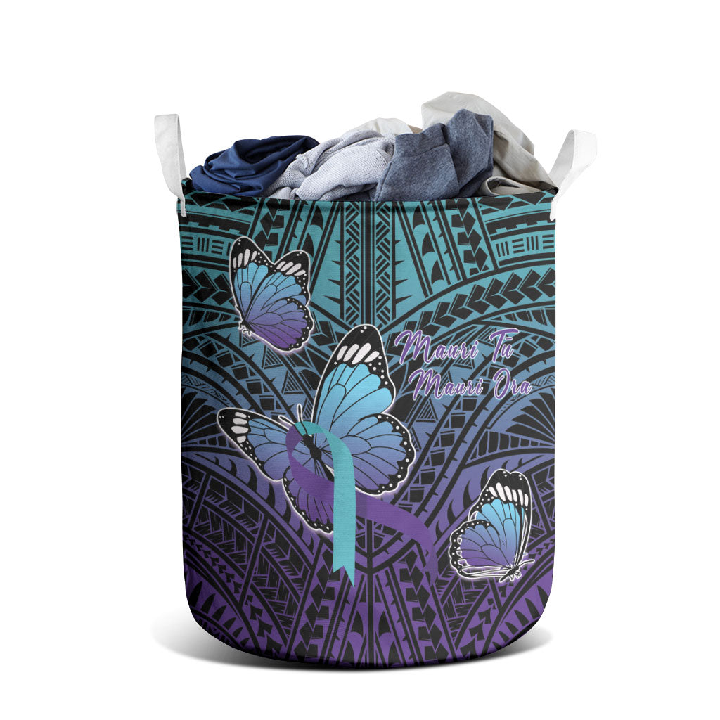 New Zealand Suicide Prevention Month Laundry Basket Maori Mauri Tu Mauri Ora Polynesian Pattern LT22 - Polynesian Pride