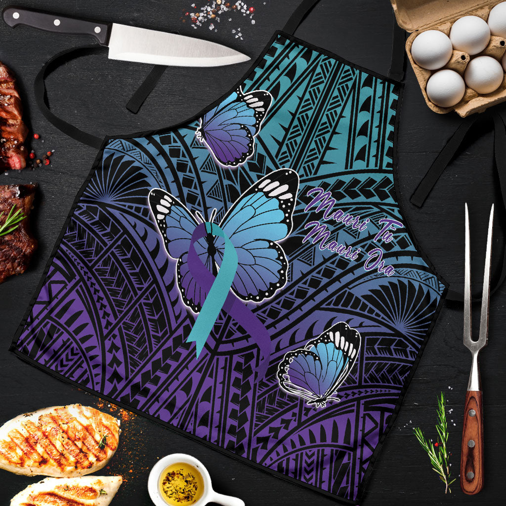 New Zealand Suicide Prevention Month Apron Maori Mauri Tu Mauri Ora Polynesian Pattern LT22 Teal - Polynesian Pride