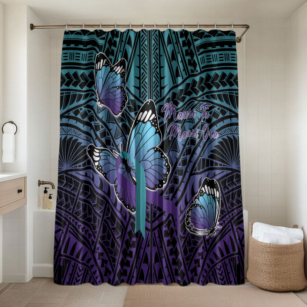 New Zealand Suicide Prevention Month Bathroom Set Maori Mauri Tu Mauri Ora Polynesian Pattern LT22 Shower Curtain Only Teal - Polynesian Pride
