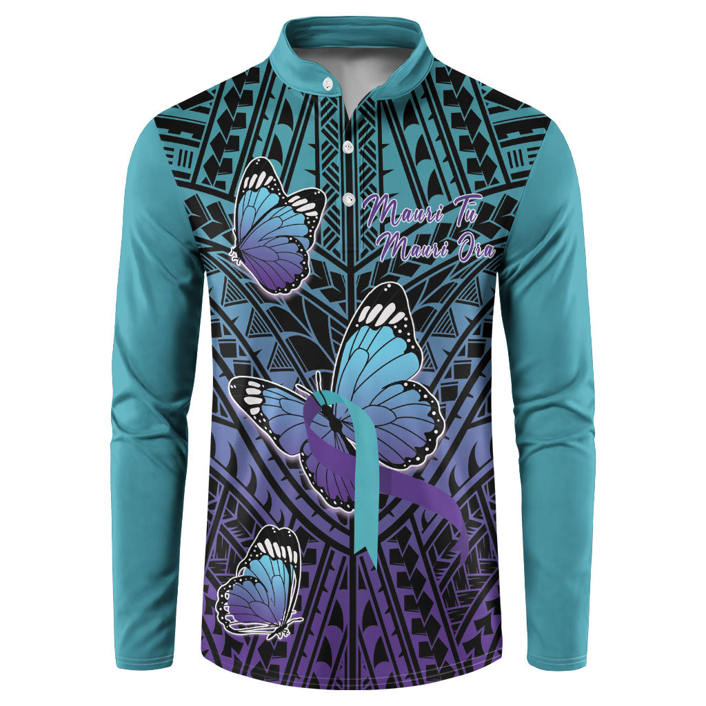 Personalised New Zealand Suicide Prevention Month Button Sweatshirt Maori Mauri Tu Mauri Ora Polynesian Pattern LT22 Teal - Polynesian Pride