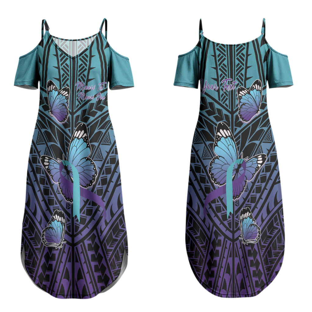 Personalised New Zealand Suicide Prevention Month Couples Matching Summer Maxi Dress and Long Sleeve Button Shirt Maori Mauri Tu Mauri Ora Polynesian Pattern LT22 - Polynesian Pride