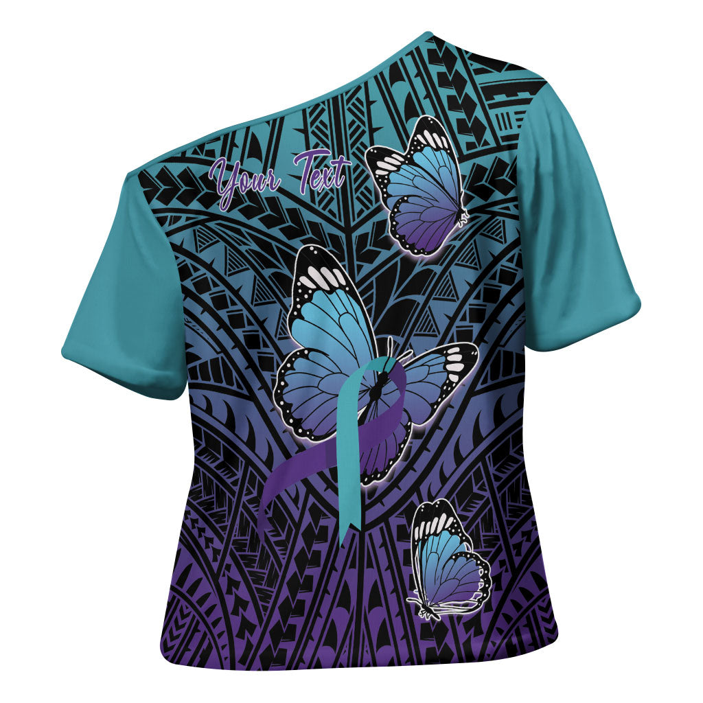 Personalised New Zealand Suicide Prevention Month Cross Shoulder Shirt Maori Mauri Tu Mauri Ora Polynesian Pattern LT22 - Polynesian Pride