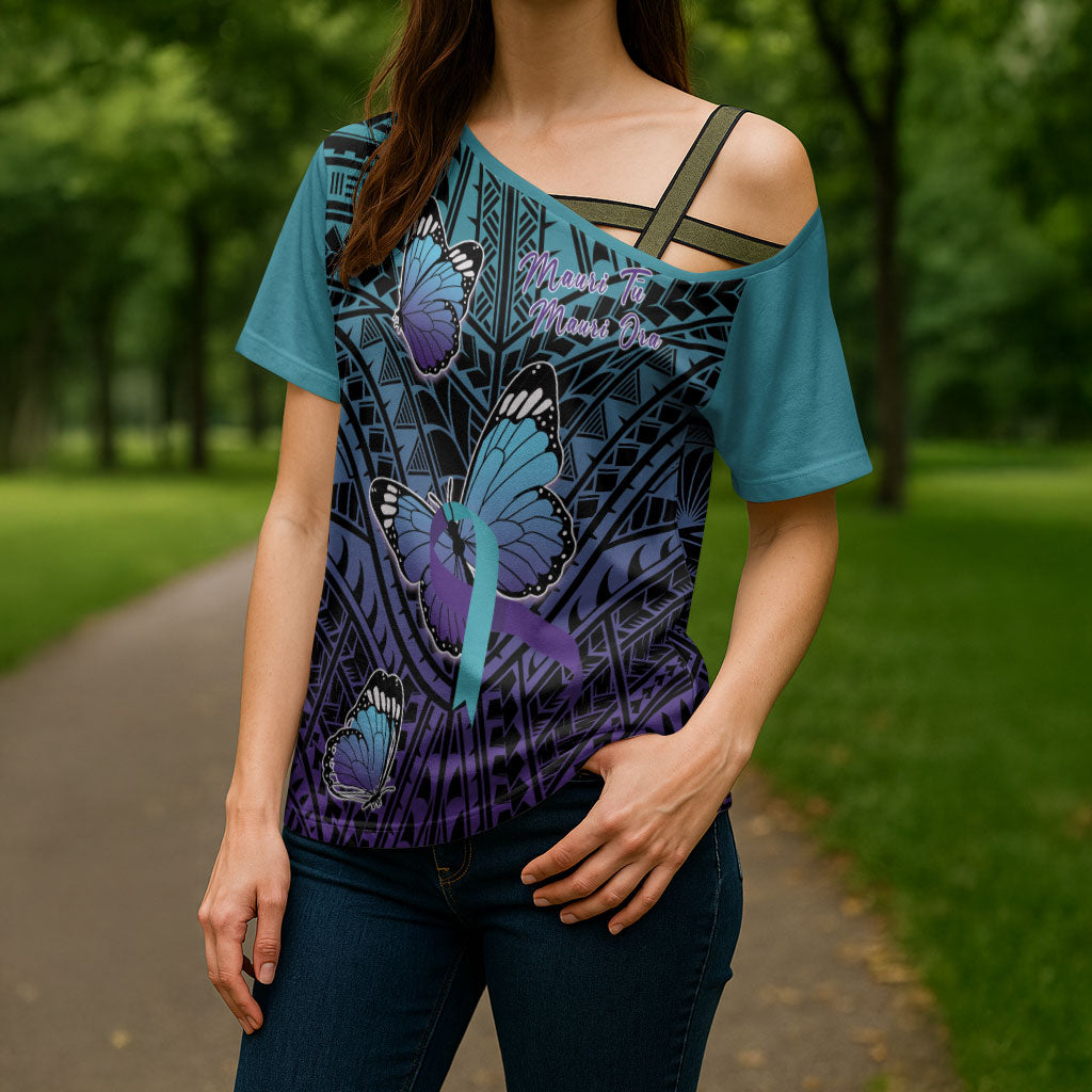 Personalised New Zealand Suicide Prevention Month Cross Shoulder Shirt Maori Mauri Tu Mauri Ora Polynesian Pattern LT22 - Polynesian Pride