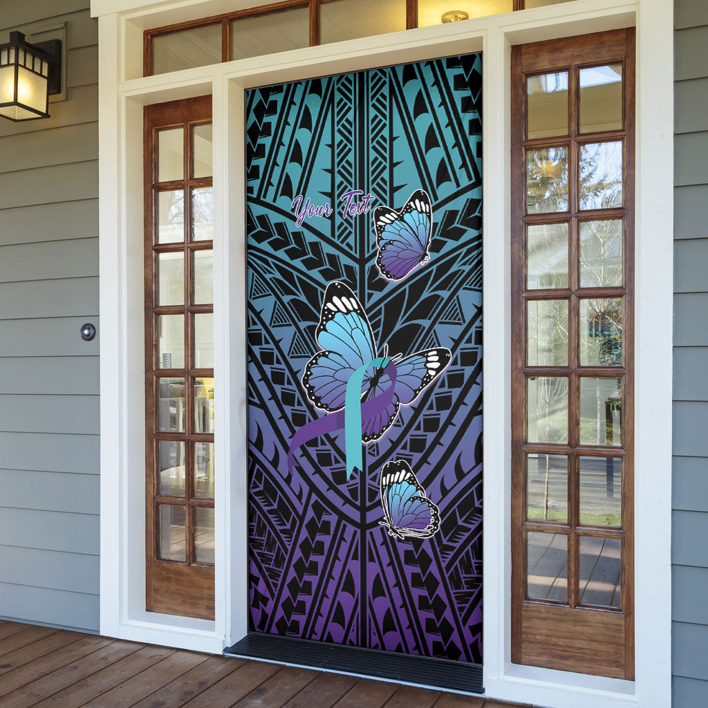 Personalised New Zealand Suicide Prevention Month Door Cover Maori Mauri Tu Mauri Ora Polynesian Pattern LT22 - Polynesian Pride