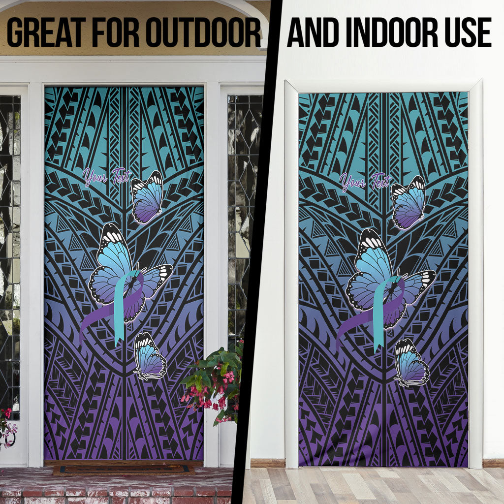Personalised New Zealand Suicide Prevention Month Door Cover Maori Mauri Tu Mauri Ora Polynesian Pattern LT22 - Polynesian Pride
