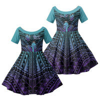 Personalised New Zealand Suicide Prevention Month Family Matching Long Sleeve Bodycon Dress and Hawaiian Shirt Maori Mauri Tu Mauri Ora Polynesian Pattern LT22 Daughter's Dress Teal - Polynesian Pride