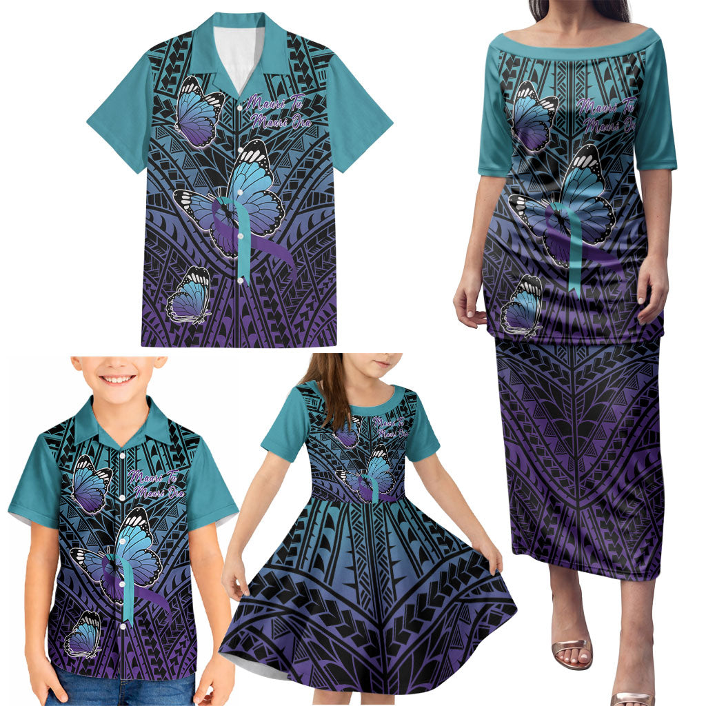 Personalised New Zealand Suicide Prevention Month Family Matching Puletasi and Hawaiian Shirt Maori Mauri Tu Mauri Ora Polynesian Pattern LT22 - Polynesian Pride