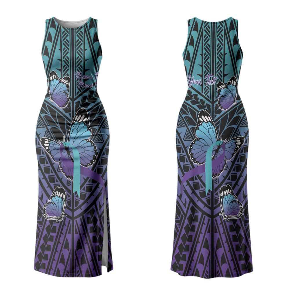 Personalised New Zealand Suicide Prevention Month Family Matching Tank Maxi Dress and Hawaiian Shirt Maori Mauri Tu Mauri Ora Polynesian Pattern LT22 Mom's Dress Teal - Polynesian Pride