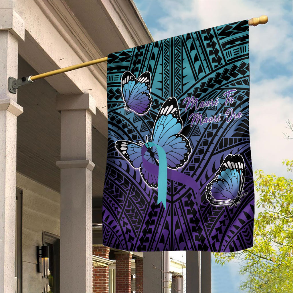 New Zealand Suicide Prevention Month Garden Flag Maori Mauri Tu Mauri Ora Polynesian Pattern LT22 House Flag Teal - Polynesian Pride