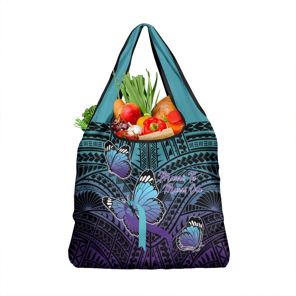 New Zealand Suicide Prevention Month Grocery Bag Maori Mauri Tu Mauri Ora Polynesian Pattern LT22 1-pack One Size Teal - Polynesian Pride