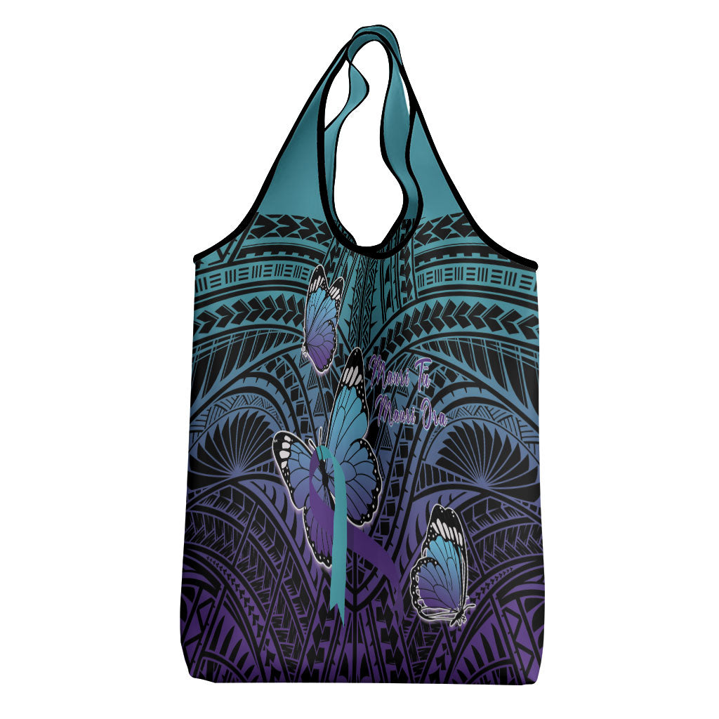 New Zealand Suicide Prevention Month Grocery Bag Maori Mauri Tu Mauri Ora Polynesian Pattern LT22 - Polynesian Pride