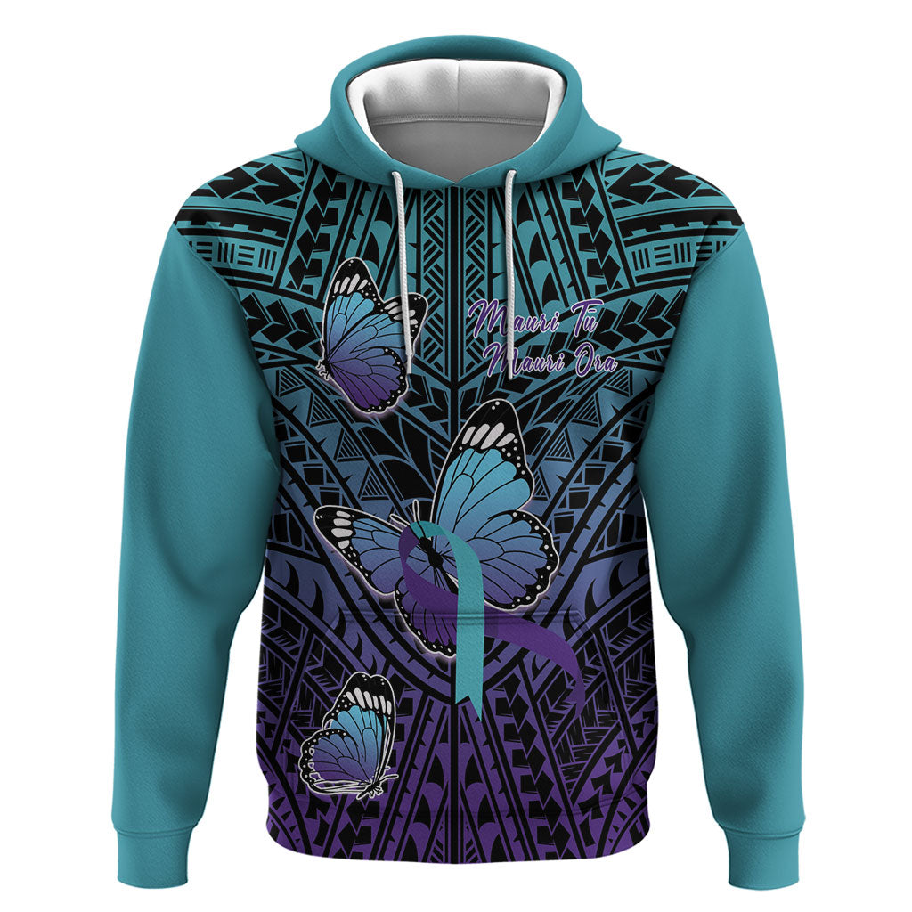 Personalised New Zealand Suicide Prevention Month Hoodie Maori Mauri Tu Mauri Ora Polynesian Pattern