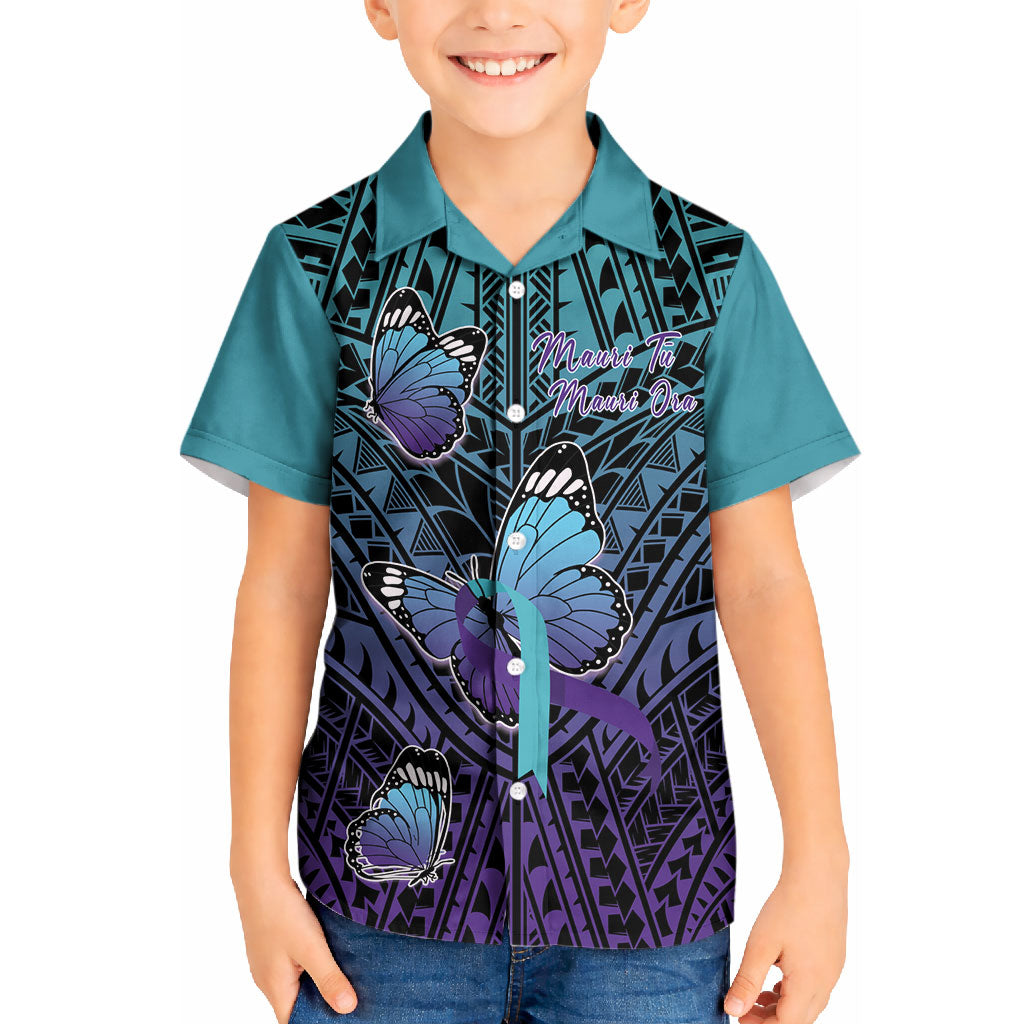 Personalised New Zealand Suicide Prevention Month Kid Hawaiian Shirt Maori Mauri Tu Mauri Ora Polynesian Pattern LT22 Kid Teal - Polynesian Pride