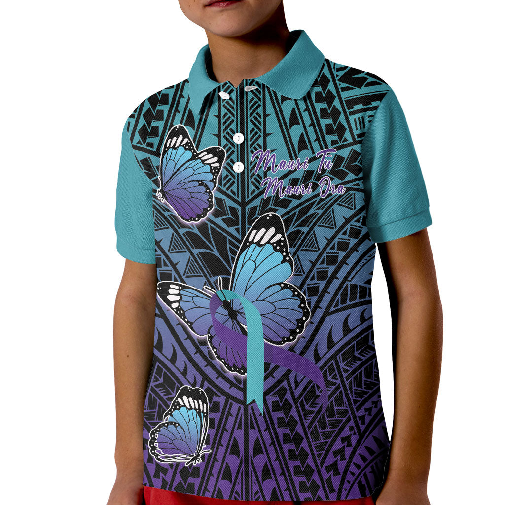 Personalised New Zealand Suicide Prevention Month Kid Polo Shirt Maori Mauri Tu Mauri Ora Polynesian Pattern LT22 Kid Teal - Polynesian Pride