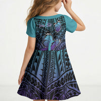 Personalised New Zealand Suicide Prevention Month Kid Short Sleeve Dress Maori Mauri Tu Mauri Ora Polynesian Pattern LT22 - Polynesian Pride