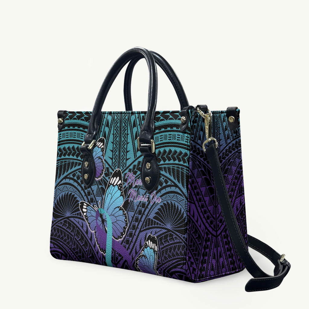 New Zealand Suicide Prevention Month Leather Bag Maori Mauri Tu Mauri Ora Polynesian Pattern LT22 Teal - Polynesian Pride