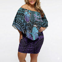 Personalised New Zealand Suicide Prevention Month Off Shoulder Short Dress Maori Mauri Tu Mauri Ora Polynesian Pattern LT22 Women Teal - Polynesian Pride