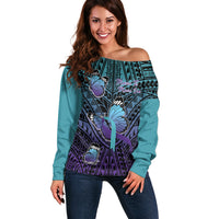Personalised New Zealand Suicide Prevention Month Off Shoulder Sweater Maori Mauri Tu Mauri Ora Polynesian Pattern LT22 Women Teal - Polynesian Pride