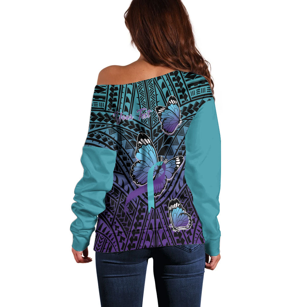 Personalised New Zealand Suicide Prevention Month Off Shoulder Sweater Maori Mauri Tu Mauri Ora Polynesian Pattern LT22 - Polynesian Pride