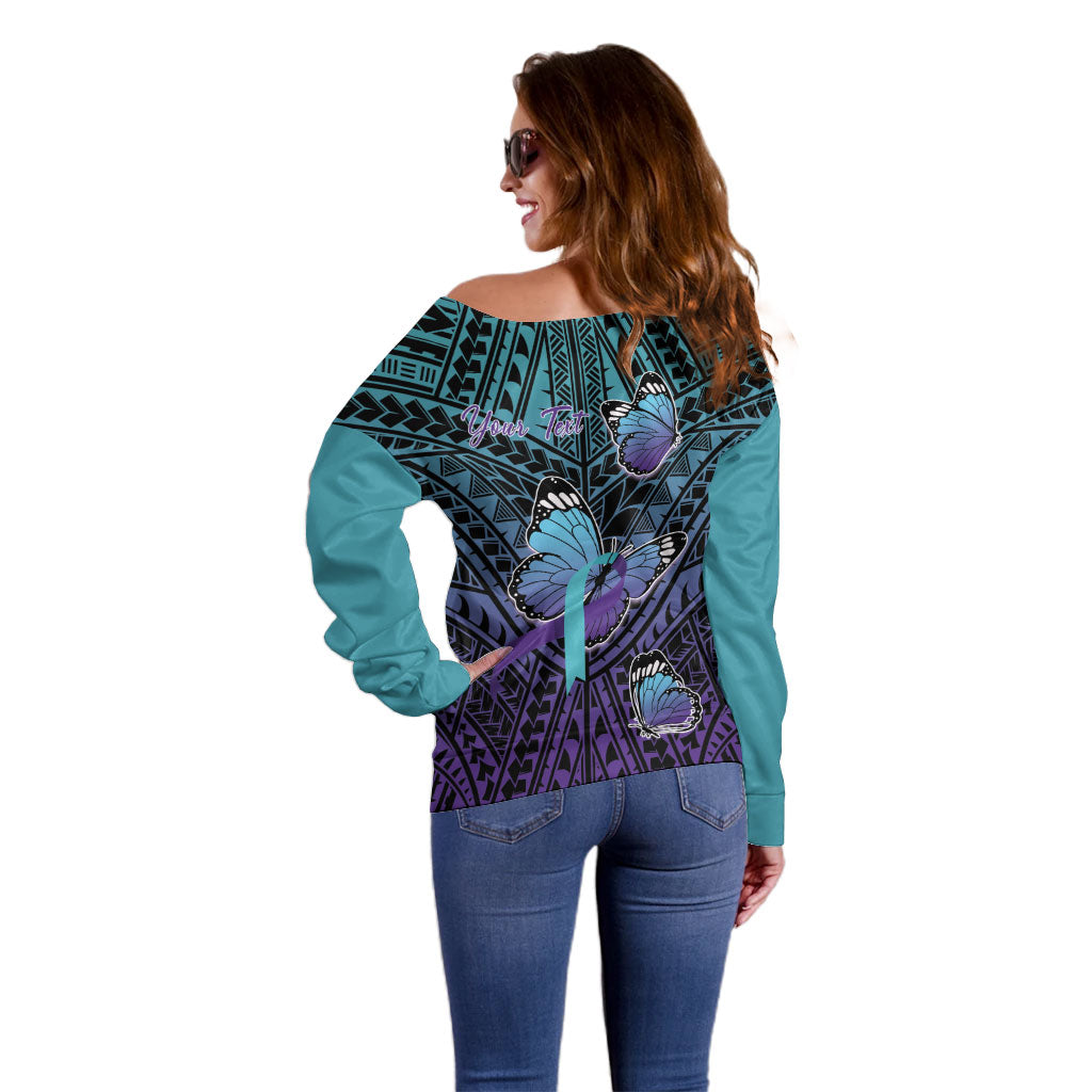 Personalised New Zealand Suicide Prevention Month Off Shoulder Sweater Maori Mauri Tu Mauri Ora Polynesian Pattern LT22 - Polynesian Pride