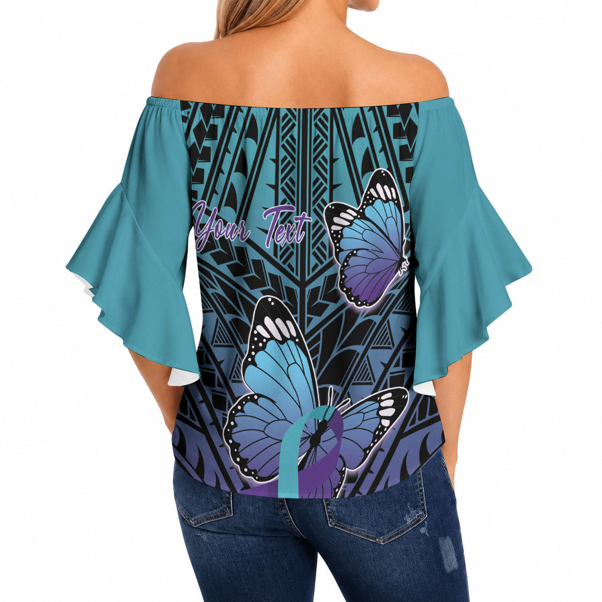 Personalised New Zealand Suicide Prevention Month Off Shoulder Wrap Waist Top Maori Mauri Tu Mauri Ora Polynesian Pattern LT22 - Polynesian Pride