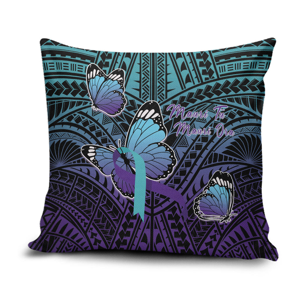New Zealand Suicide Prevention Month Pillow Cover Maori Mauri Tu Mauri Ora Polynesian Pattern LT22 Teal - Polynesian Pride